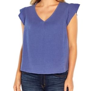 Three Dots Periwinkle Double Gauze V Neck Top Shirt Size M NWT'S